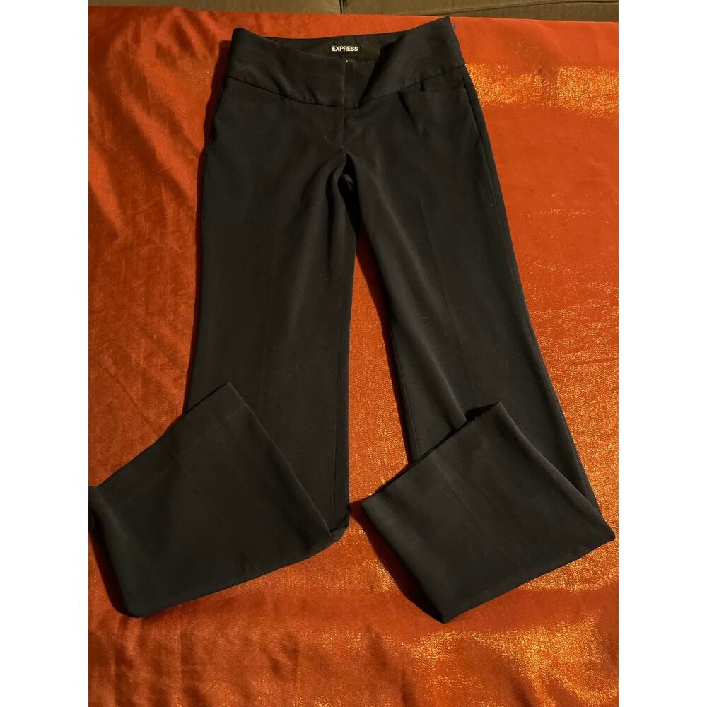 Express Pants Womens 2R Bootcut Stretch Dress Pants Black Slim Mid Rise Office